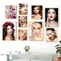 fashion girl portrait art canvas painting print trendy manicure poster wall pictures for beauty shop modern home decor al103