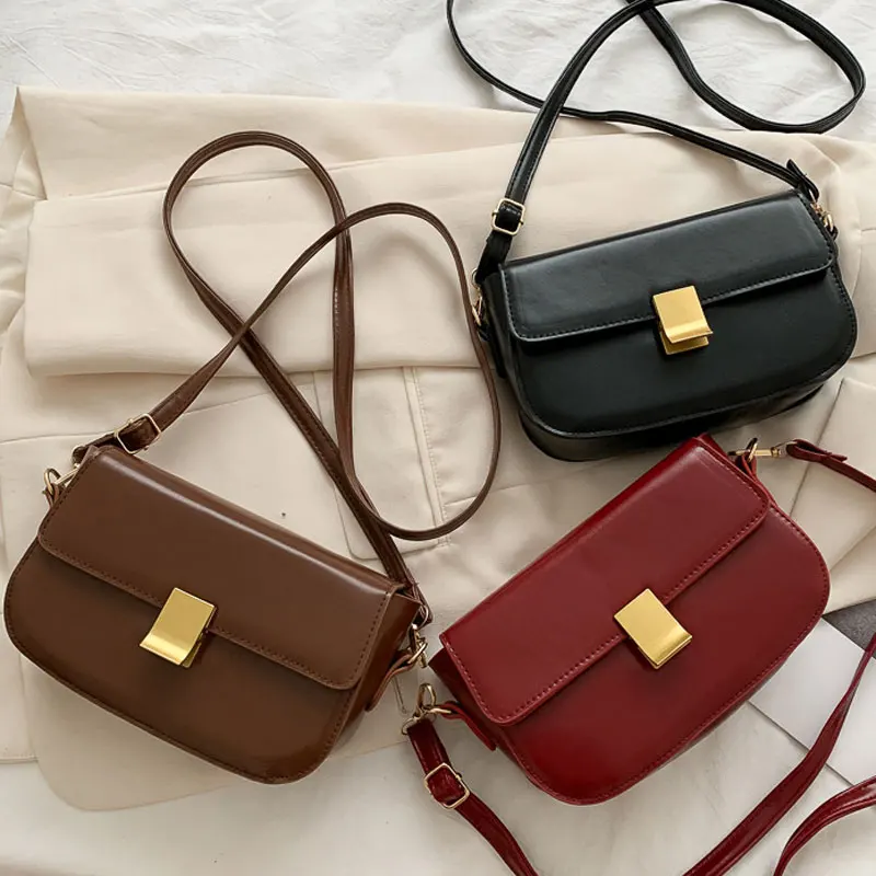 

New Fashion Simple Style Handbag For Women High Quality Pu Leather Shoulder Bag Retro Solid Color Crossbody Bag