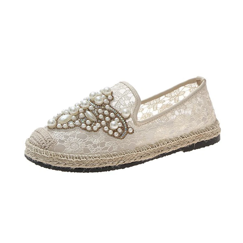 Туфли женские на плоской подошве мягкие холщовые элегантные лоферы без застежки