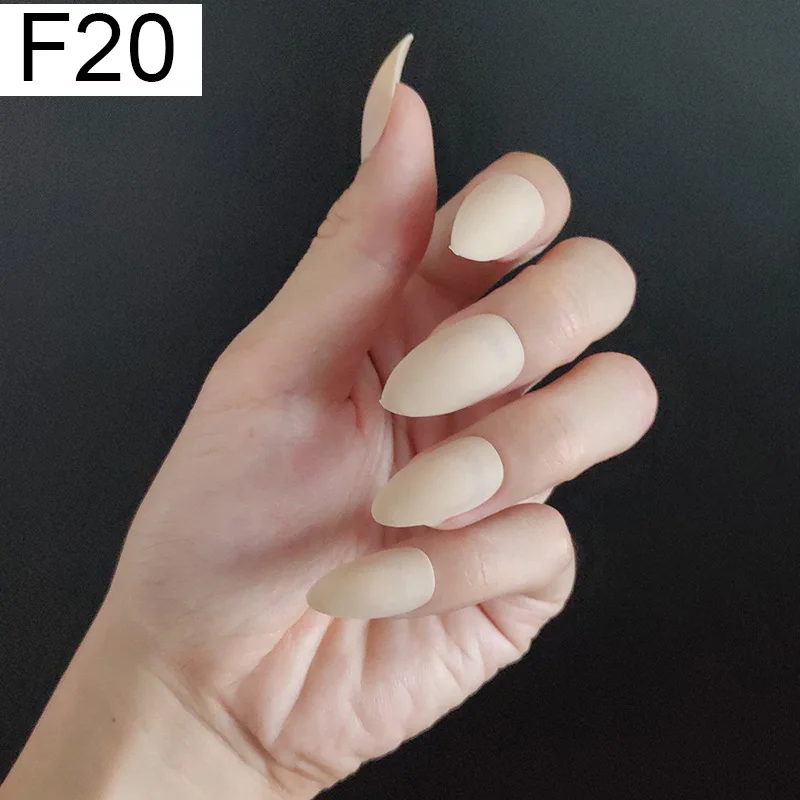 F20 Stiletto x 1PC 24 шт./компл. стилет балерина гроб круглый овальной формы с полным покрытием матовая накладные ногти для ног, мягкая на ощупь, накладные ногти искусственные ногти Нейл Арта, набор - Цвет: F20 Stiletto x 1PC