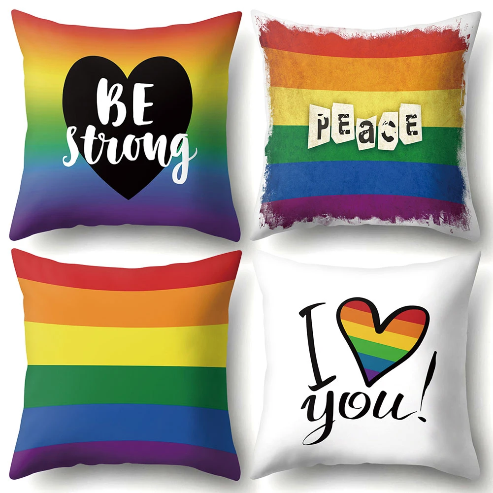 45x45 см наволочка с радужным сердцем в полоску Чехол на подушку для дома офиса