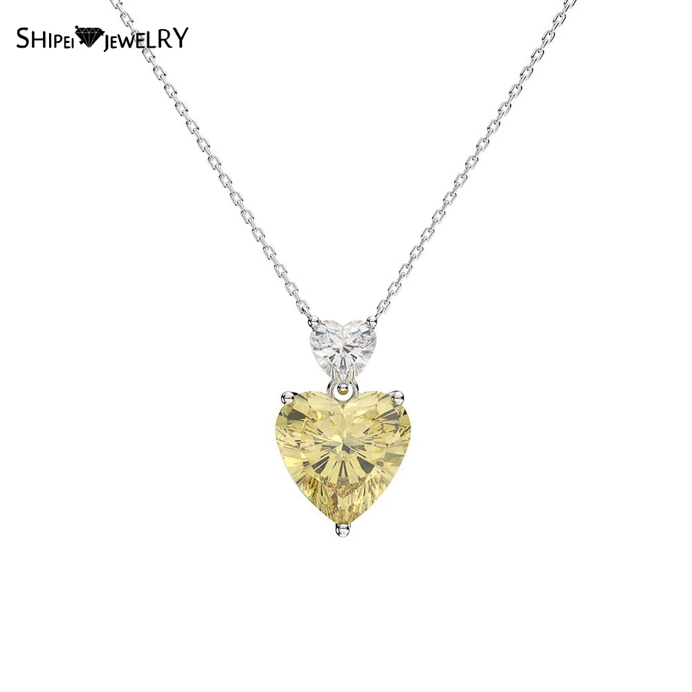 

Shipei 925 Sterling Silver Heart Necklace Fine Jewelry 100% Citrine Pink Sapphire Heart Pendant Necklace for Women Birthday Gift