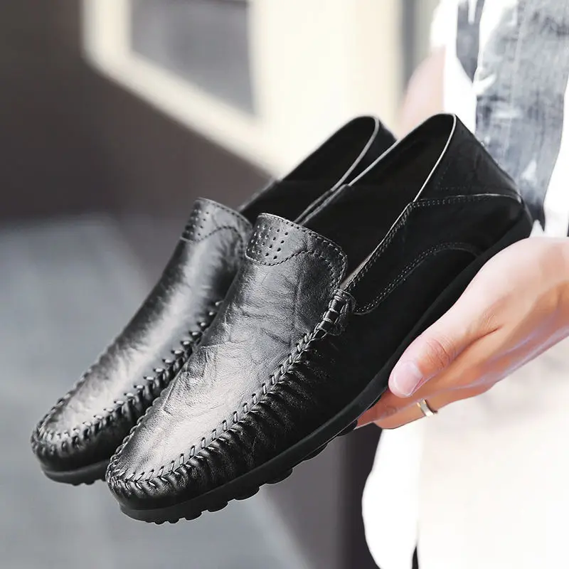 Men Casual Shoes Luxury Brand 2020 Leather Mens Loafers Moccasins Breathable Slip on Black Driving Plus Size 37-46 | Обувь