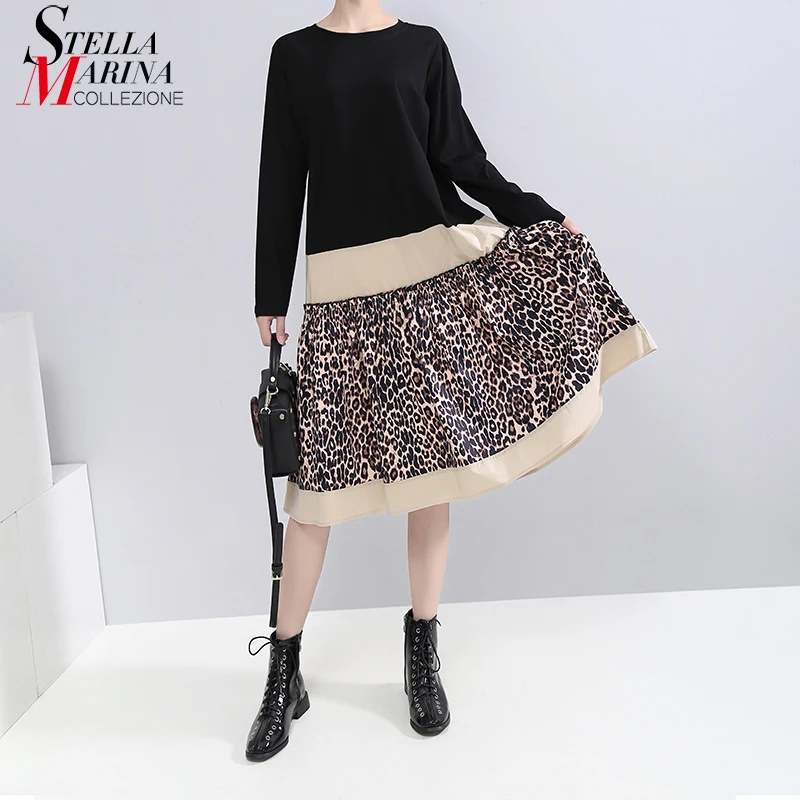 * Новинка 2019 женская осенняя одежда леопардовое платье в стиле пэчворк с длинными