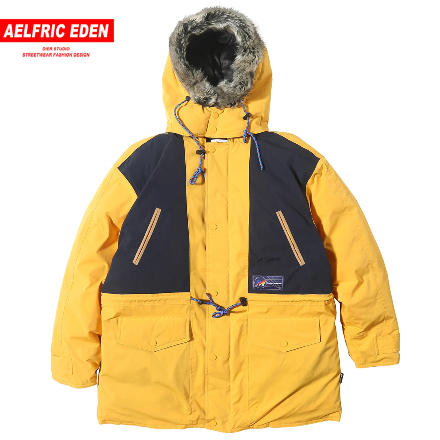 Aelfric Eden хип хоп Лоскутные Длинные мужские толстые парки Зимняя ветровка уличная