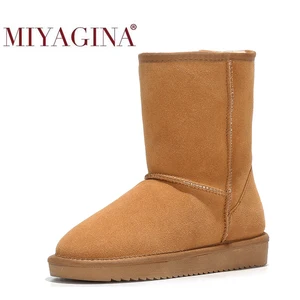 Новое поступление 100% классические женские сапоги MIYAGINA с натуральным мехом водонепроницаемые сапоги из натуральной воловьей кожи зимняя обувь для женщин