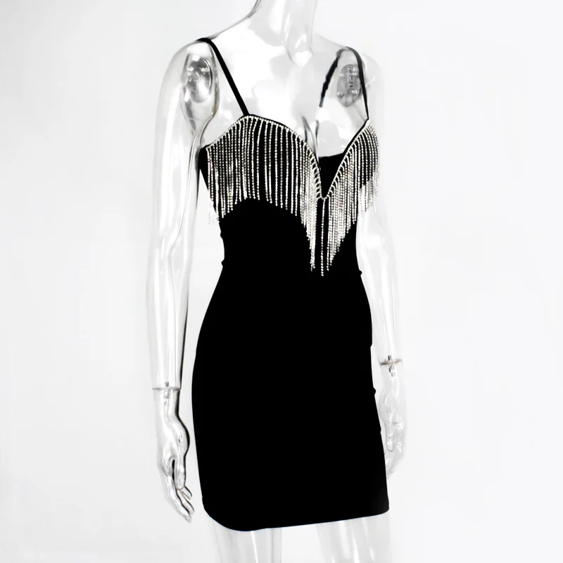 Женское вечернее платье на бретелях спагетти с кисточками|Женские платья| |