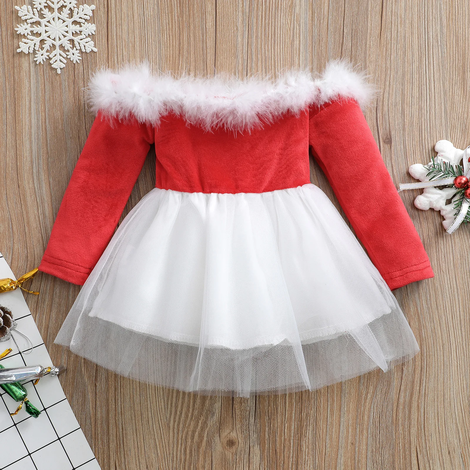 

Christmas Birthday Party Dress Girls Long Sleeve Off Shoulder Fashion Faux Fur Patchwork Kids Dresses For Girls Clothes