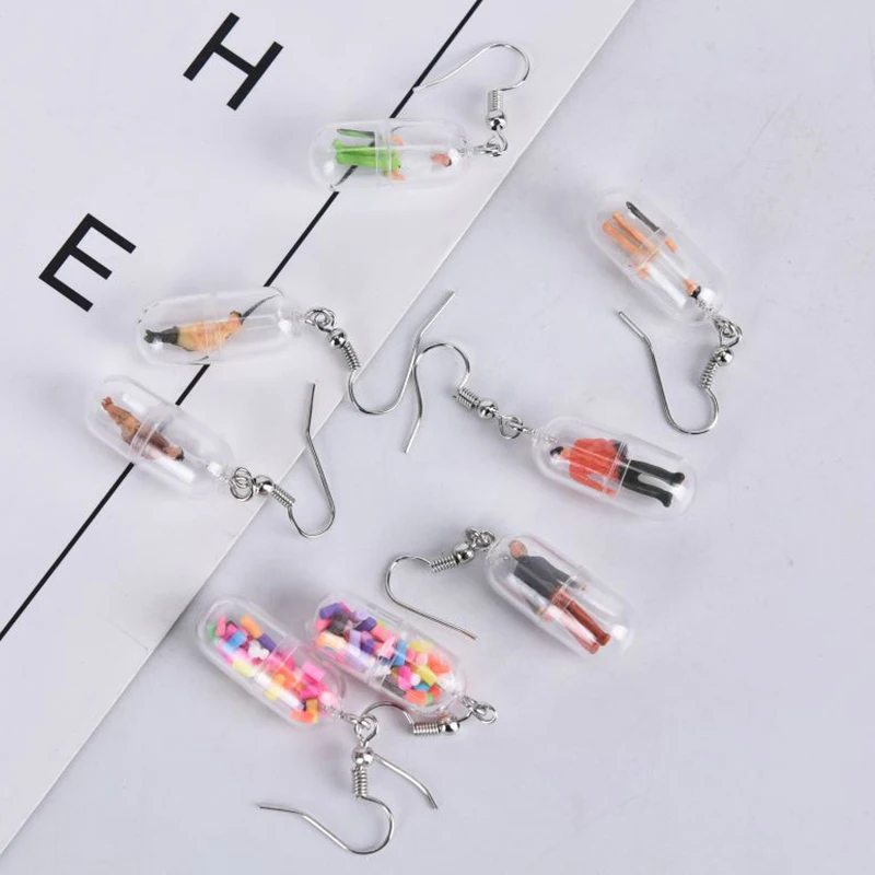 1 Pair Creative Transparent Lady Colorful Capsules Drop Dangle Earrings Jewelry Accessories Fashion | Украшения и аксессуары
