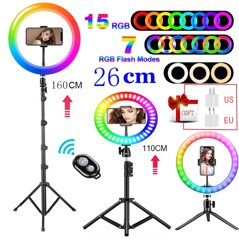 

LED Ring Light RGB Selfie Ringlight Phone Bluetooth Remote Colorful Ring Lamp With Tripod for YouTube Video Live Streaming