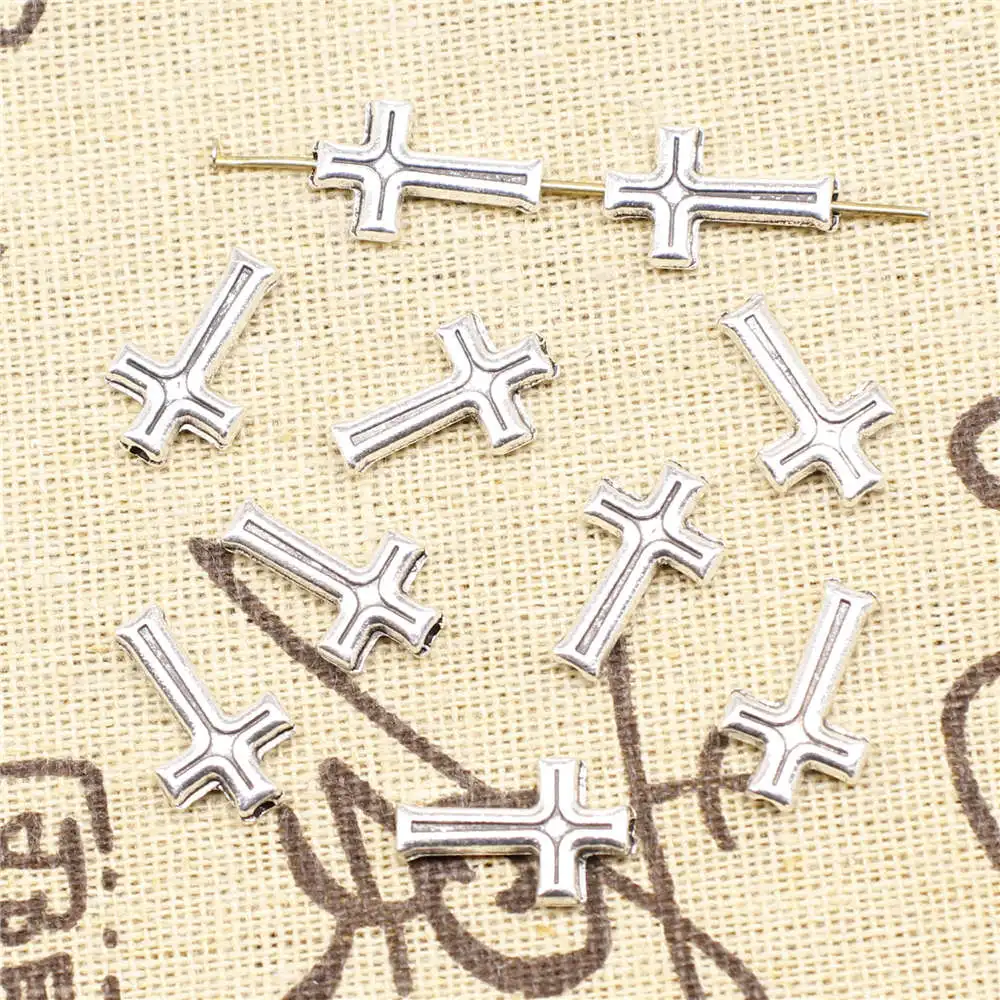 

20Pcs Pendant Necklac Cross Small Hole Beads Antique Silver Color 10X17mm