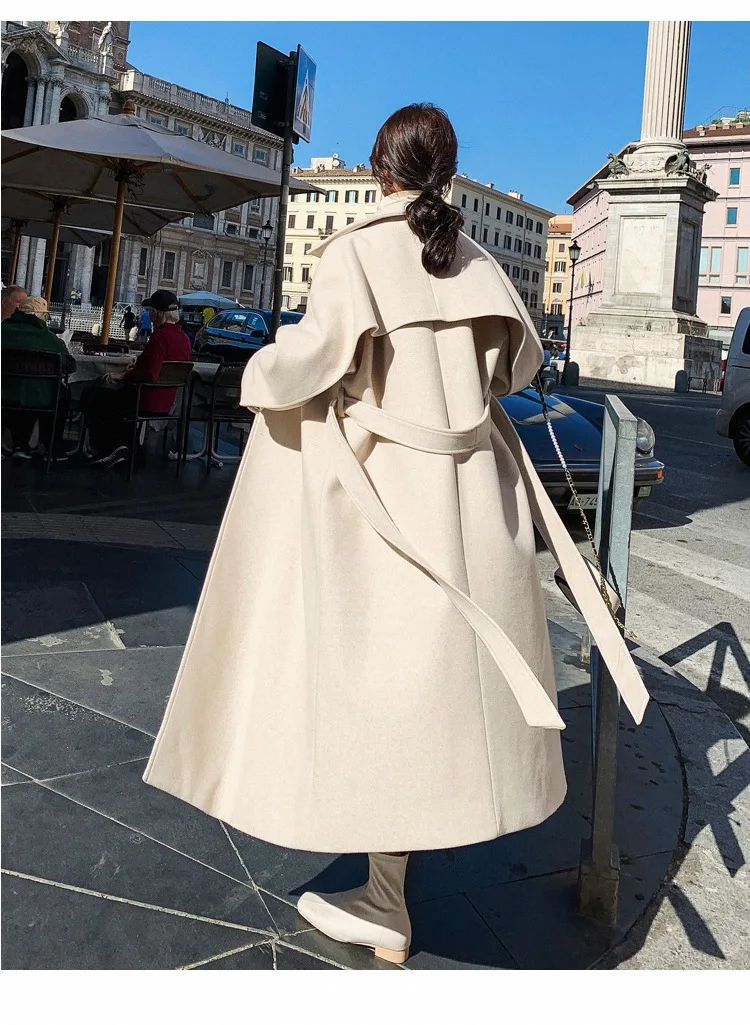 

Autumn and Winter Elegant above the Knee Woolen Coat Woolen Coat Female Long Korean Version of the Loose All-Matching Thickened