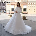Свадебное платье Sumnus в стиле бохо 2022, свадебное платье принцессы с открытыми плечами и длинными рукавами, блестящие кружевные свадебные платья