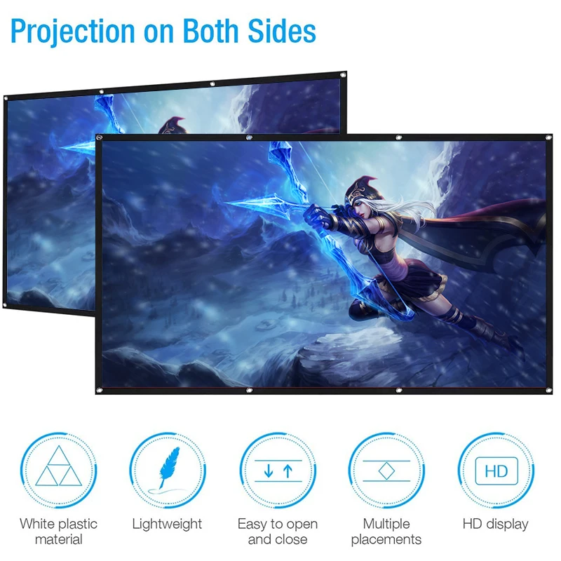 

High Brightness Reflective Projector Screen 60 72 84 100 120 150 Inches 16:9 Fabric Cloth Screen 3D HD Foldable Projector Screen