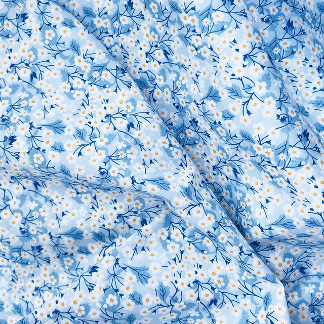 Blue Daisy 80S Tissun liberty Cotton Fabric For Kids Baby Sewing Cloth Dresses Skirt DIY Handmade Designer Patchwork Meter 2021 2