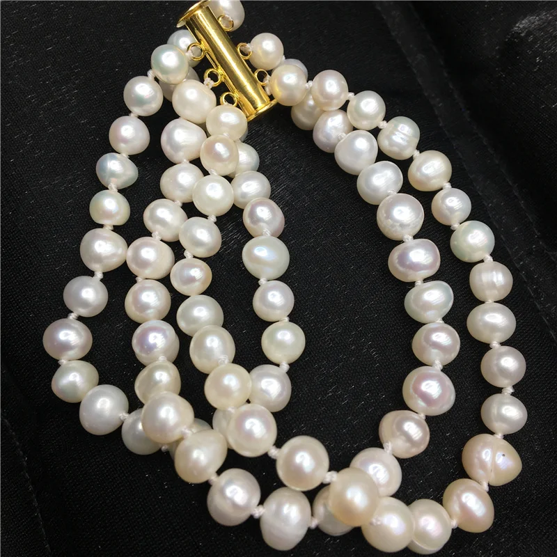 Горячая бесплатная поставка новый 2014 Мода Стиль поделки Изящные 3 ряда 7-8 мм белый