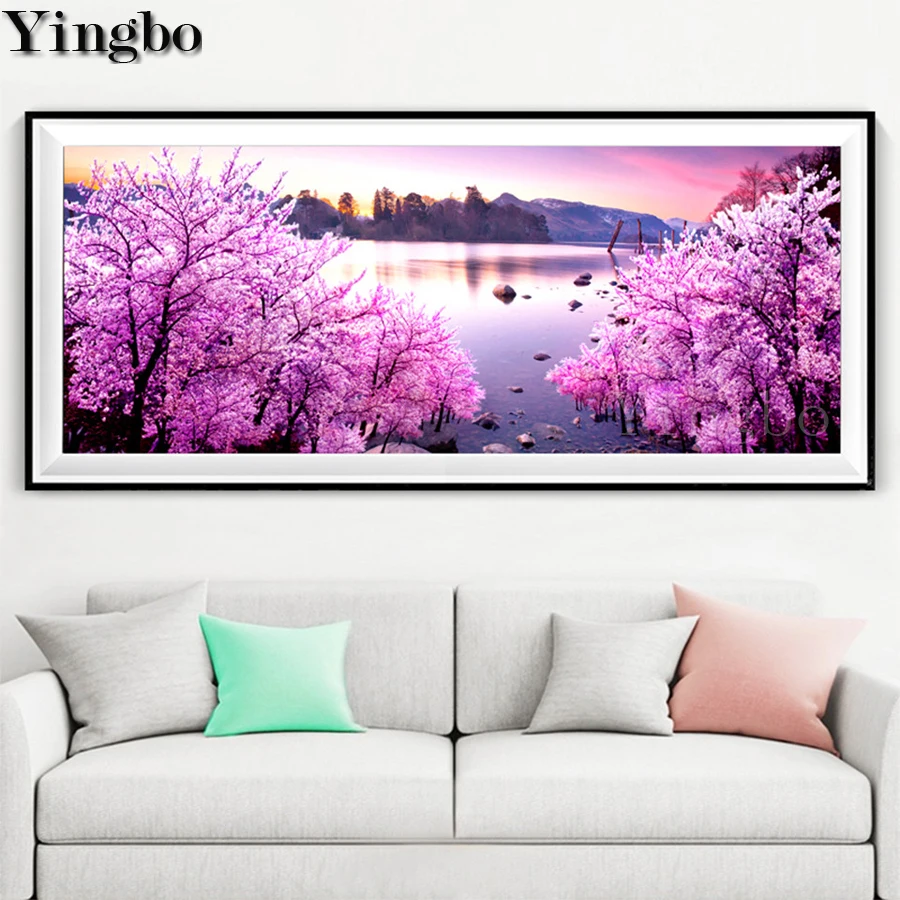 

Сделай Сам 5D алмазная картина розовое дерево озеро весенний пейзаж полностью квадратная Алмазная мозаика вышивка Стразы для праздника под...