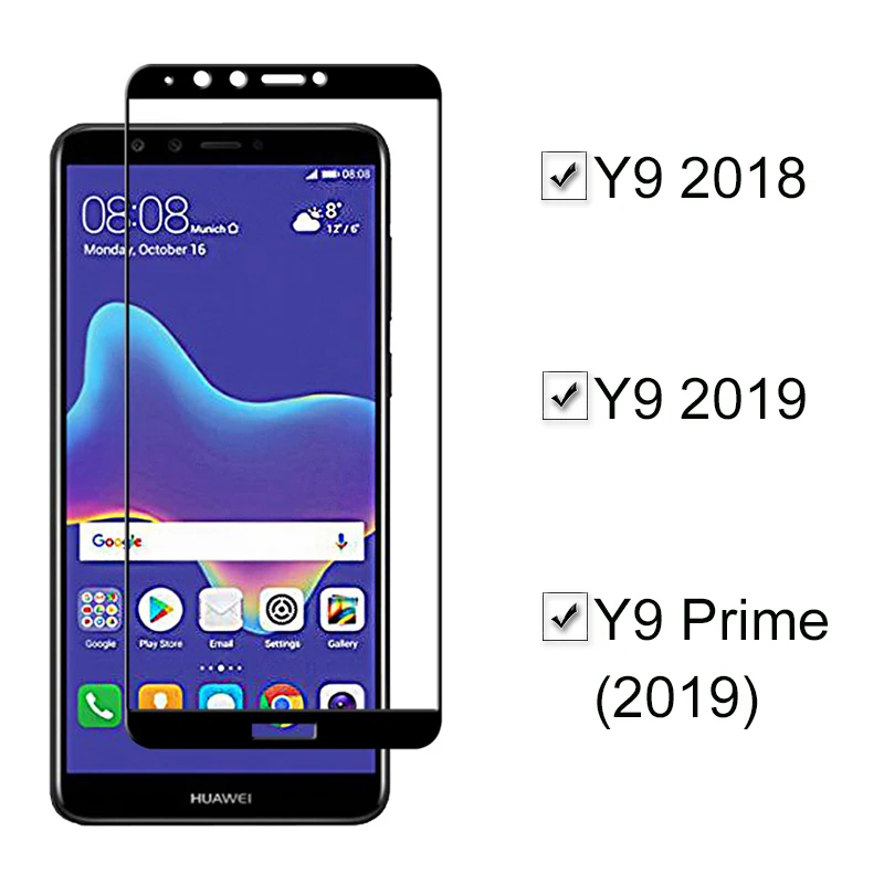 

2pcs Tempered Glass y9s Film For huawei Full Cover Y9 Prime protective glass Y 9 2019 2018 screen protector Y9Prime 2019 sheet