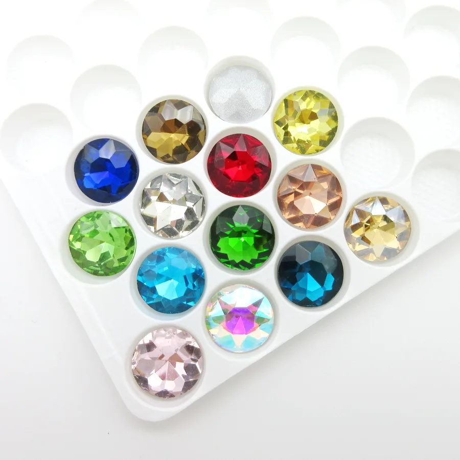 Красочные стеклянные хрустальные стразы 12 мм цветок круглой формы заостренный