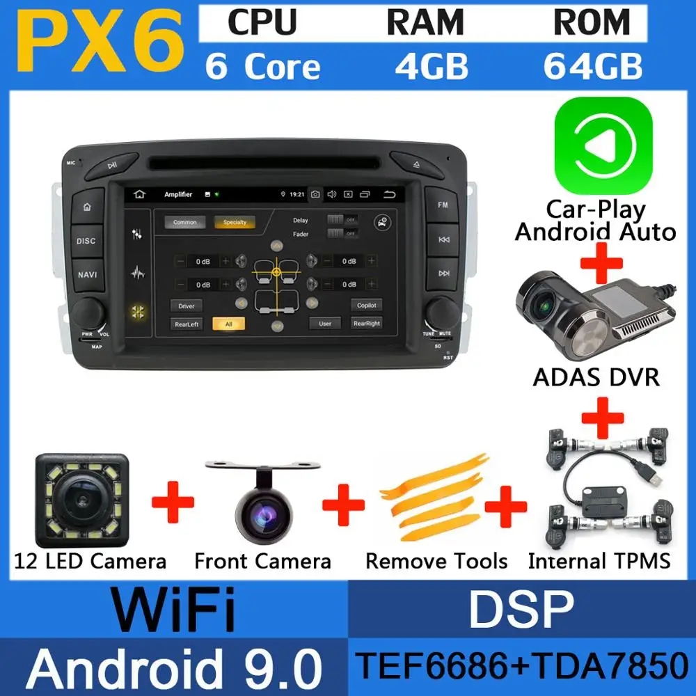PX6 Octa Core Android 9,0 4+ 64G 5 USB для Mercedes Benz C Class W203 S203 C180 C200 C220 C230 C240 C270 C280 C300 автомобиль радио gps - Цвет: PX6-CarPlay-ADAS-TMS
