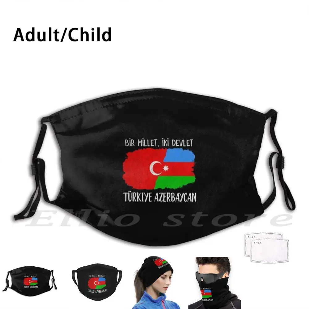 

Turkey Azerbaijan Bir Iki Devlet Mask Print Washable Filter Funny Mouth Turkey Türkiye Turkish Turkce Azerbaycan Azerbaijan