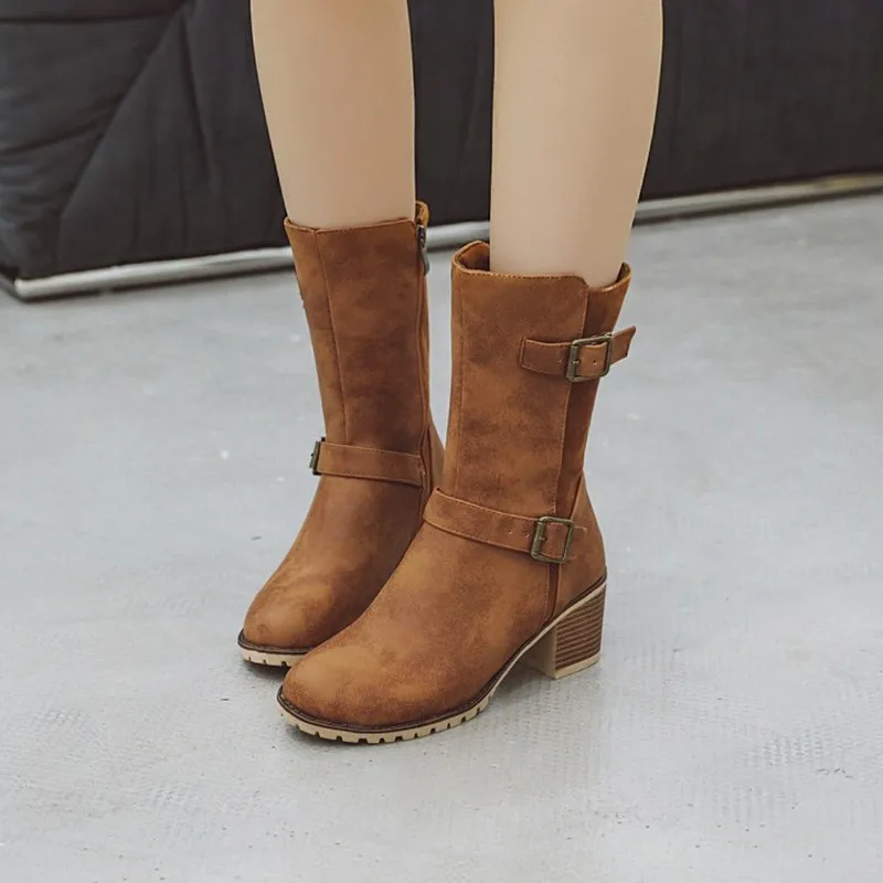 

Women's Boots The New winter Color matching zipper fashion mid heel Middle tube Martin boots Women's shoes plus size 33-43