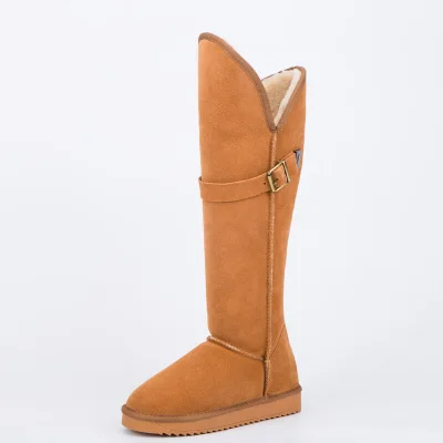 maroon nubuck Зимние сапоги до колена высокие зимние сапоги из натуральной воловьей кожи замшевая женская обувь на плоской подошве водонепроницаемая обувь с пряжкой - Цвет: maroon nubuck