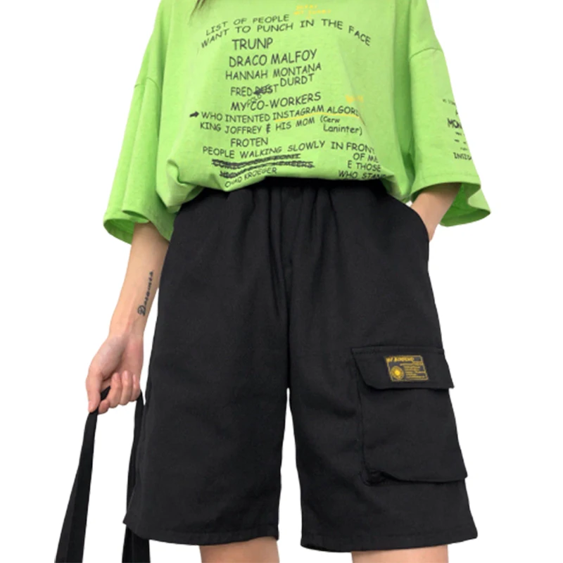 

2020 Summer New Causal Short pants Women Black Color High Waist Knee Length Pants Western Style Vintage Cargo Pants Streetwear