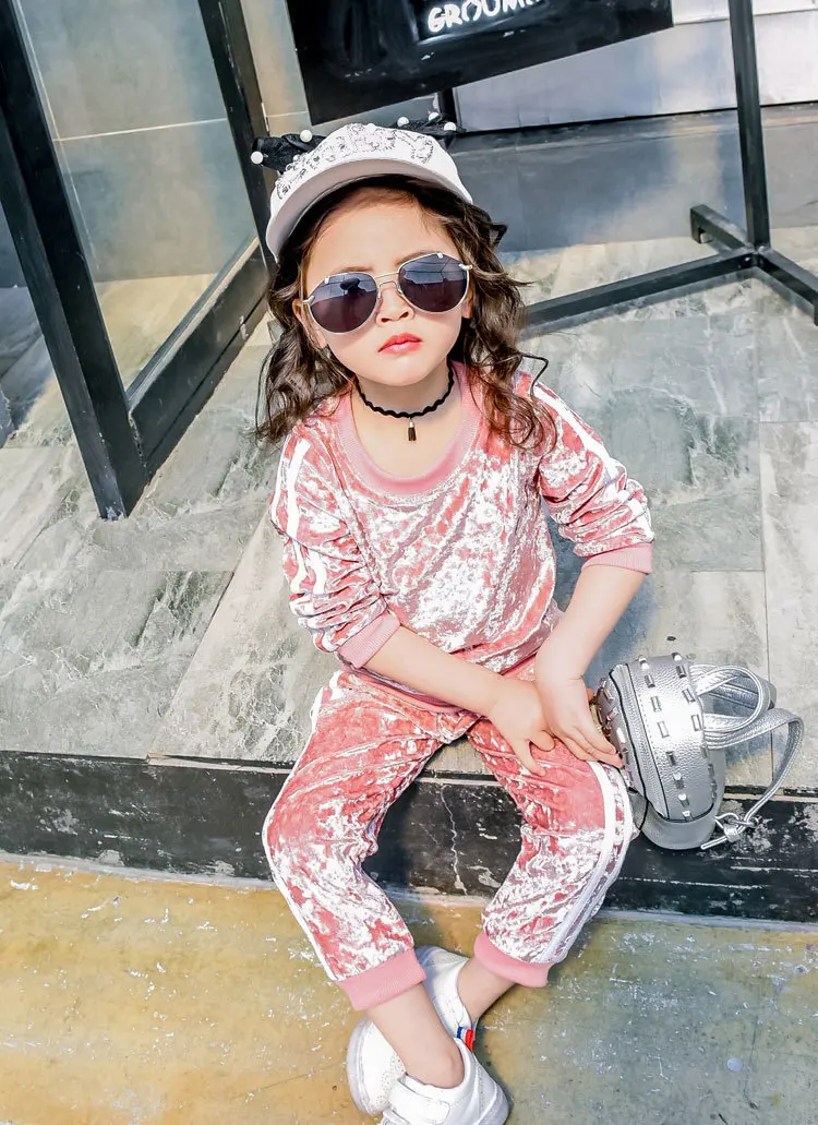 

Вельветовый Топ с длинным рукавом и штаны, повседневная детская одежда, наряды для девочек, комплекты одежды для маленьких девочек на весну ...