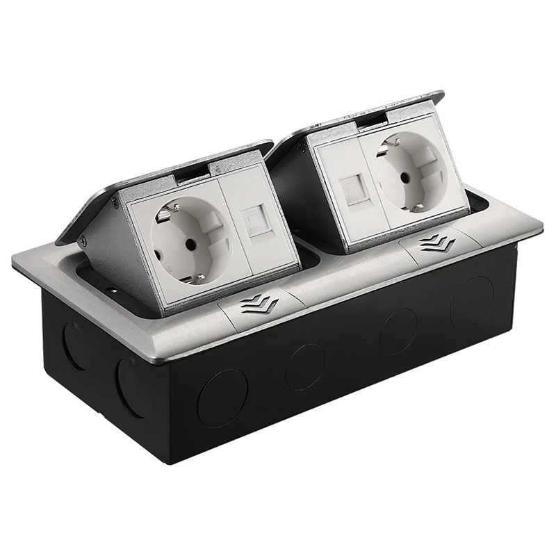 -Up Ground Power Invisible Electrical Socket with Two European Style Double Network Port EU Plug | Электроника