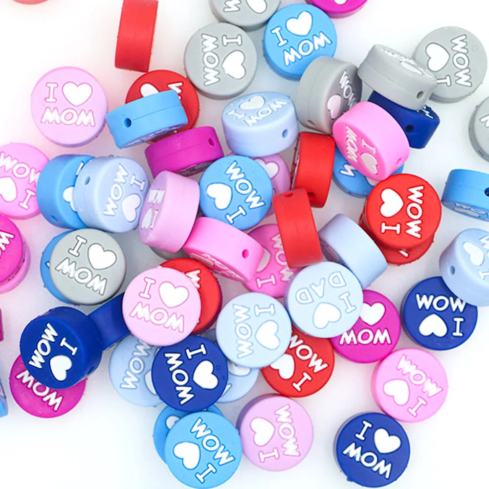 

Kovict 10pcs I Love Mom Silicone Beads Baby Molar Teether BPA Free DIY Pacifier Chain Necklace Accessories Chewable Nursing Toys