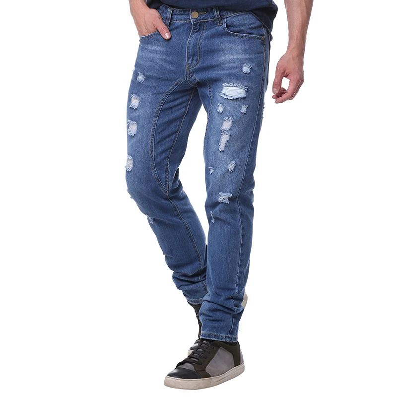 Hemiks/мужские рваные прямые джинсы из денима Стрейчевые потертые штаны в стиле хип