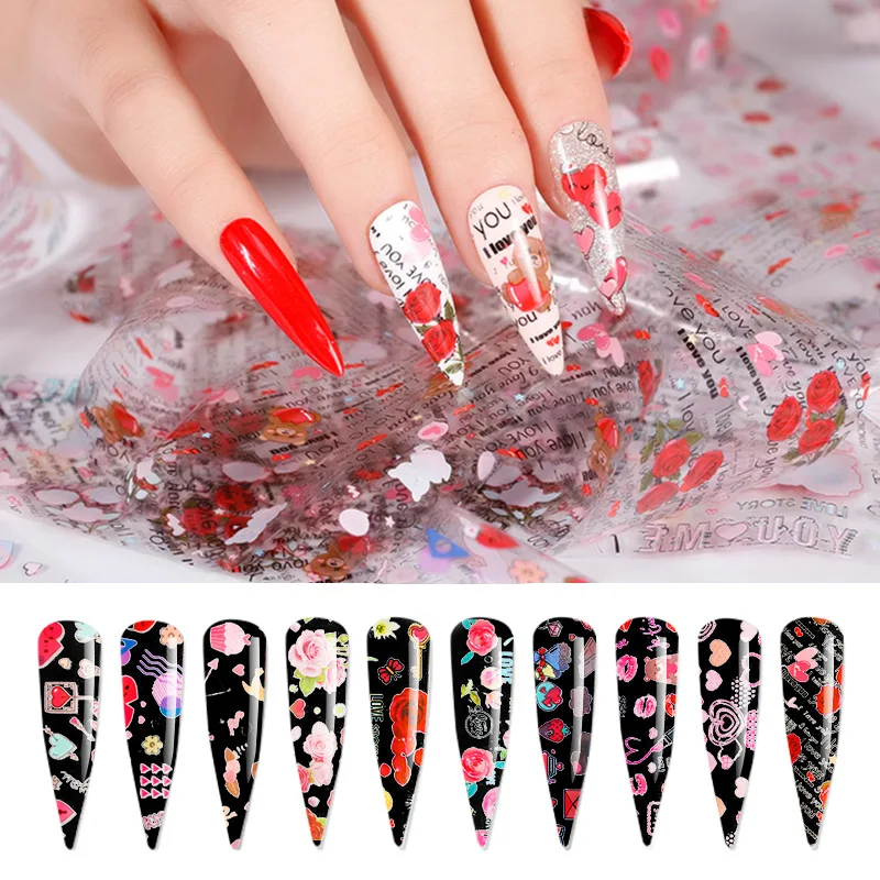 

10pcs Nail Art Valentine's Day Rose Star Sticker DIY Valentine's Day Lips Love Butterfly Nail Art Sticker Art Transfer Decal