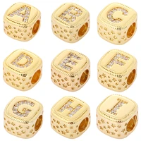 gold alphabet letter word cube micro pave charms a z big hole baeds charms for jewerly making supplies fiy bracelet necklace