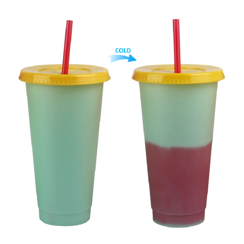 

200pcs 710ml Colorful 24OZ PP Cold Color Changing Cups Reusable Plastic Cup Magic Tumblers Birthday Gifts