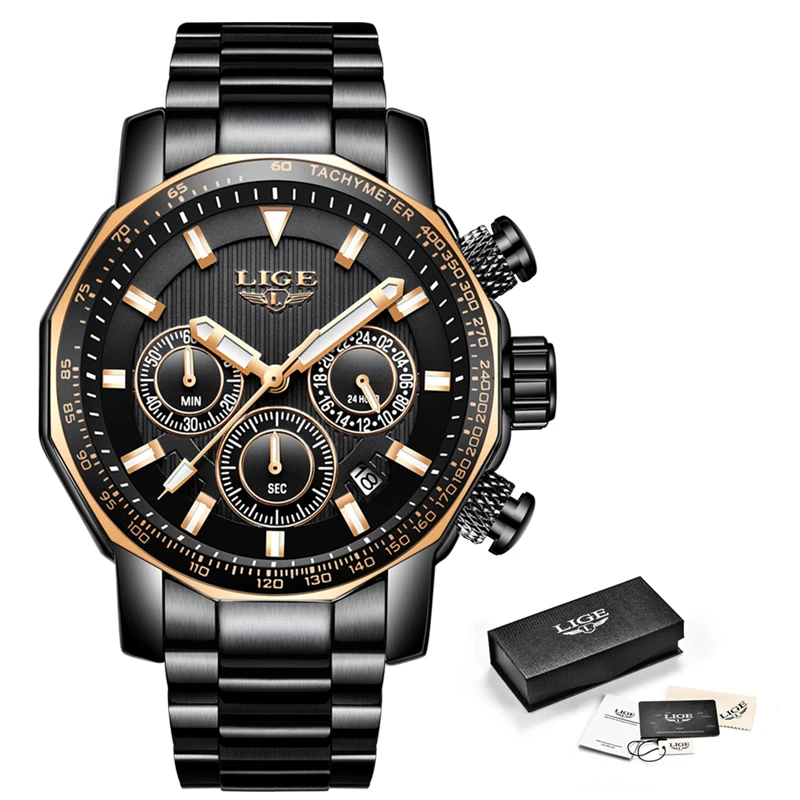 

LIGE Mens Watches Top Brand Luxury Sport Watch Men Business Date All Steel Big Dial Waterproof Quartz Clock Relogio Masculino