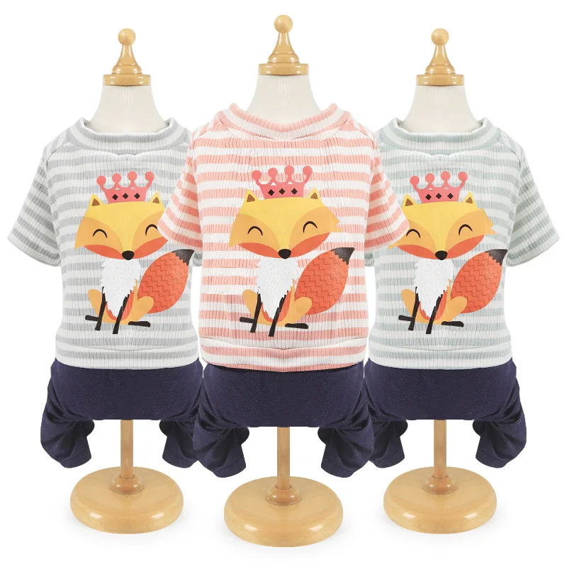 Cute Animals Pet Clothes Dog Outfit For Small Medium Dogs Pajamas Stripe Four-legged Jumpsuit Denim Pants Puppy Costume 10E | Дом и сад