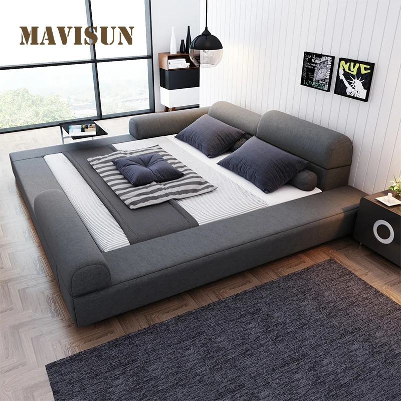 

Nordic Fabric Tatami Double Bed Master Bedroom Modern Minimalist Light Luxury Home Furniture Widened Soft Bag Large Bed