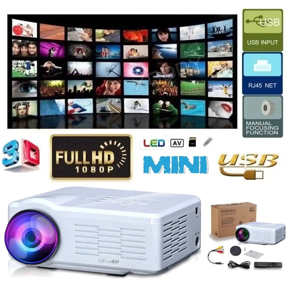 Мини проектор HD 800x480 светодиодный Wi Fi 7000 лм| |