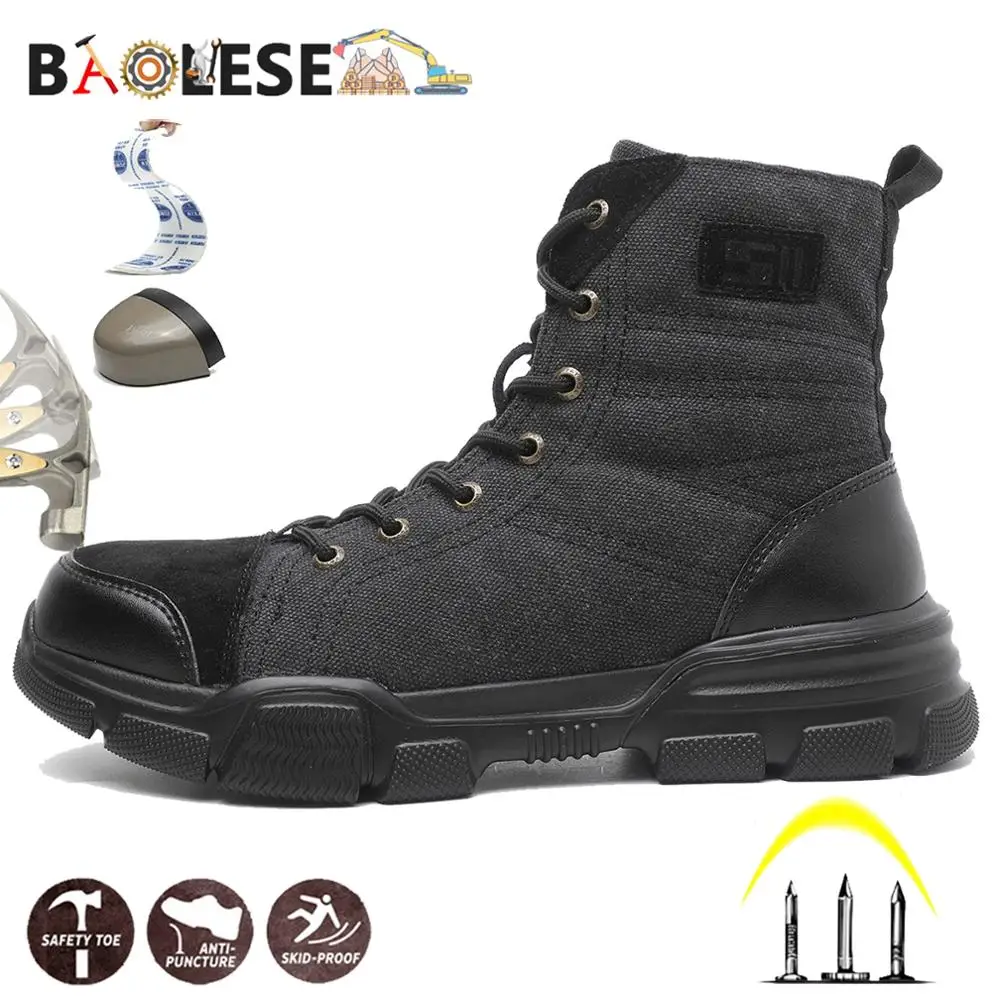 Мужская защитная обувь BAOLESEM рабочая стальной носок тактические рабочие ботинки