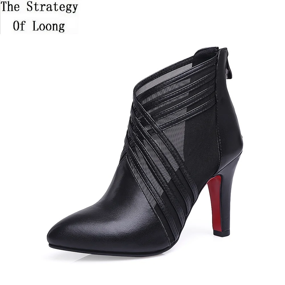 Женские летние ботильоны из натуральной кожи на тонком каблуке с острым носком