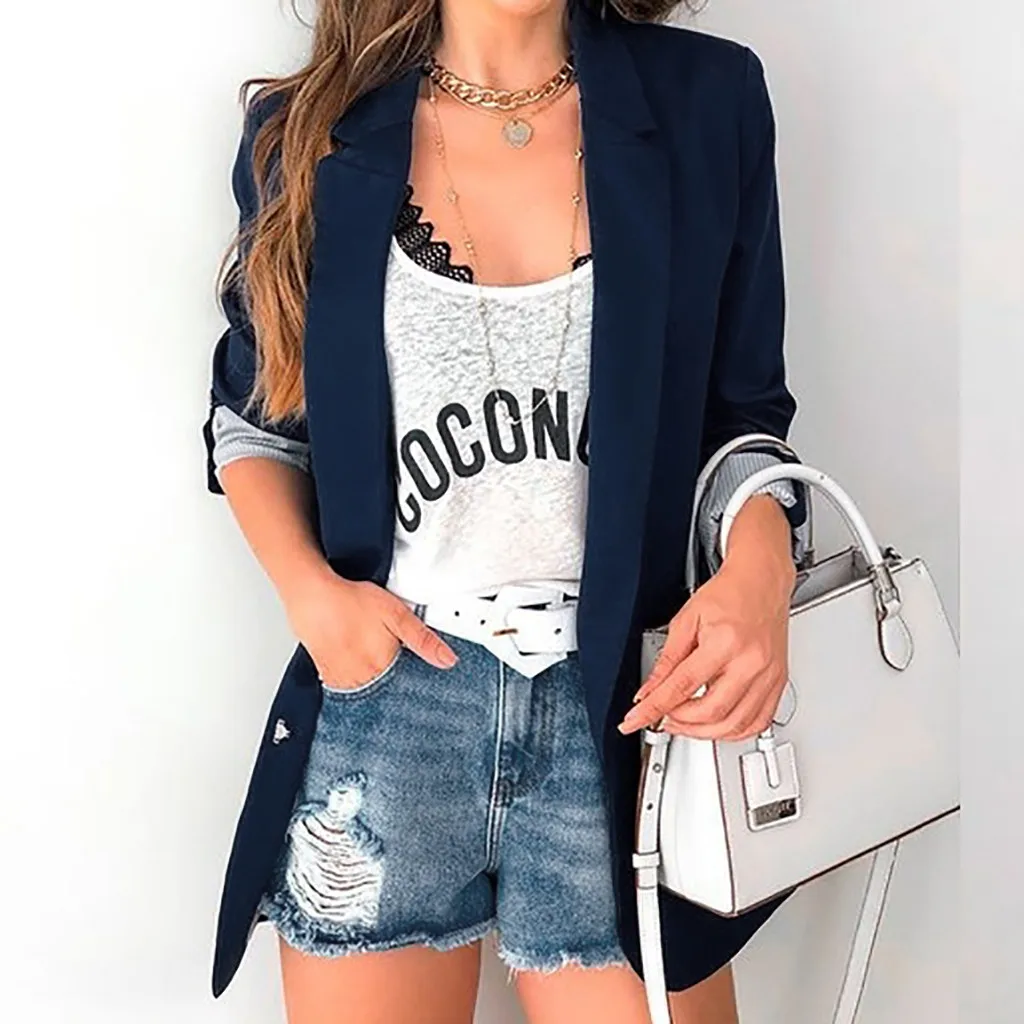 Женский костюм однотонная куртка с отложным воротником пальто длинными рукавами