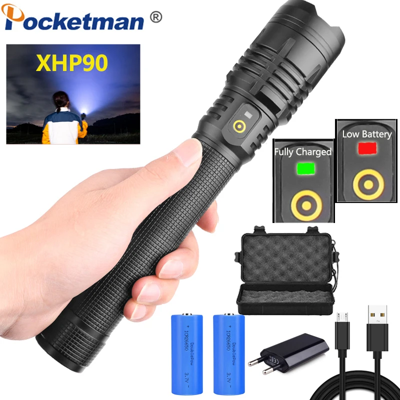 Яркий фонарик XHP90 телескопический зум объектив с фонарь Фонари 3 режима