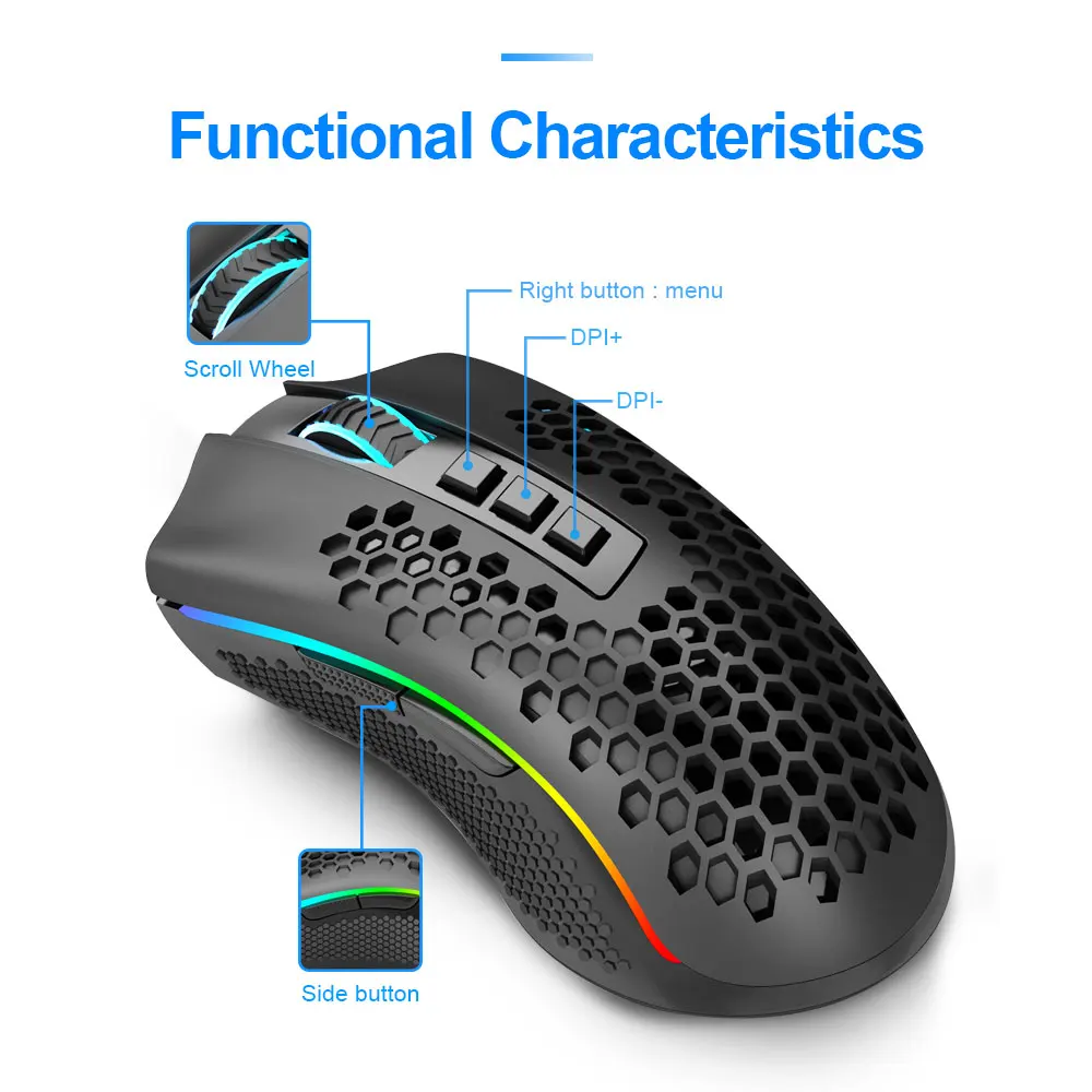 Redragon Storm Pro M808-KS RGB USB 2.4G Wireless Lightweight Gaming Mouse 16000 DPI Programmable ergonomic for gamer Mice laptop |