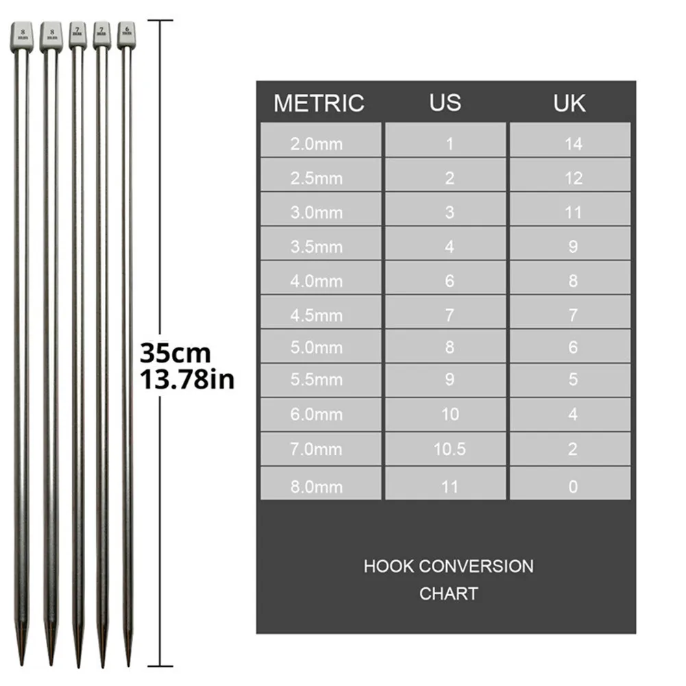 

22pcs Knitting Needles Set - 11 Pairs Hollow Stainless Steel Single Pointed Sweater Knitting Needle