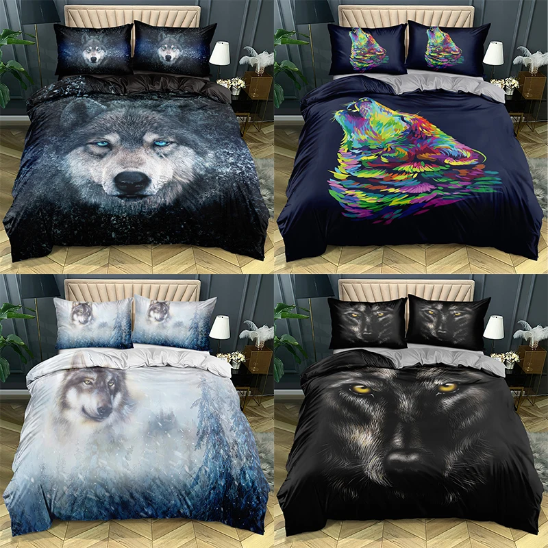 

3D Wolf Duvet Cover Pillowcases 2-3pcs Single Twin Full Queen King Size Bedding Sets Home Textiles All Seasons Used