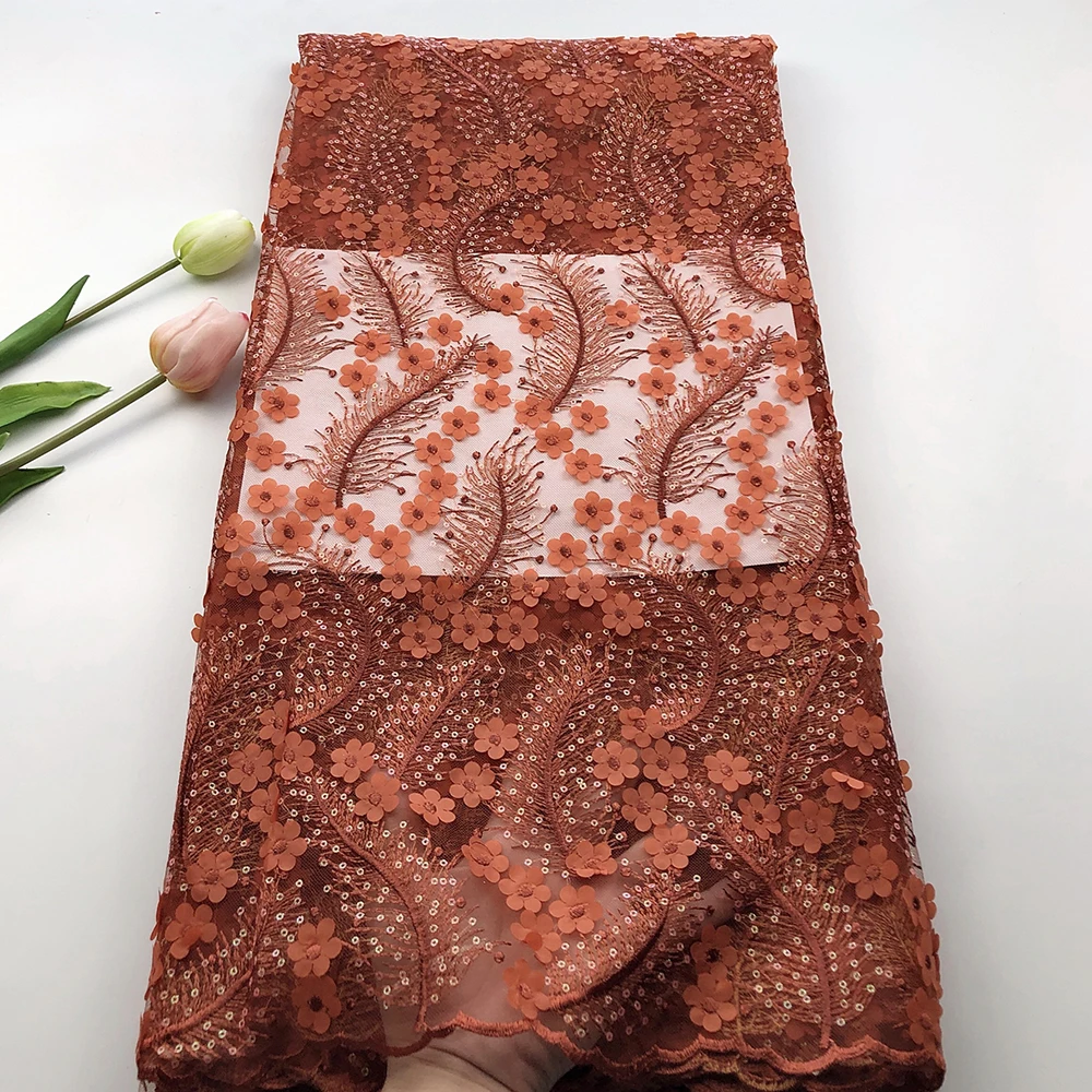 Модная фиолетовая африканская 3D кружевная ткань высокого качества Цветочная