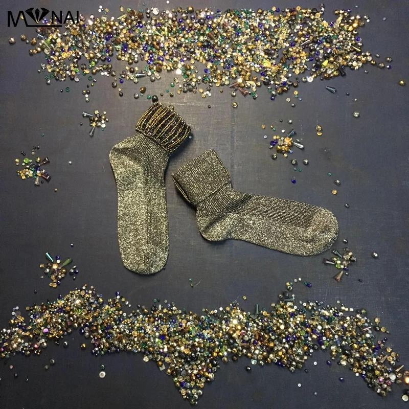 

Socks Handmade Bright Beads Luxurious Fashion Woman Sock Exaggerated Heavy Industry Beaded Slouch Socks Street Fashion