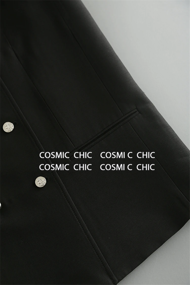 Cosmicchic элегантный офисный женский жилет стоячий воротник жилеты Блейзер двойная кнопка без рукавов карман куртка кожаный воротник женский жилет