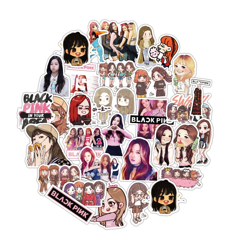 50 шт. в упаковке blackчерно-Розовые наклейки JISOO JENNIE ROSE LISA бумажные канцелярские наклейки для фанатов коллекция подарок
